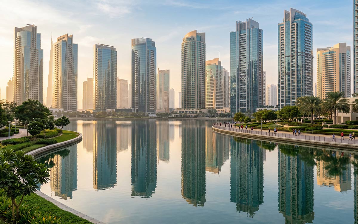 JLT towers and lake